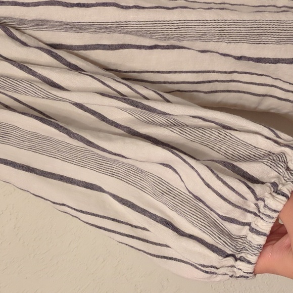 Loft 55% Linen Button Down Striped Coastal Grandma Boho Minimalist Shirt Size L - Picture 4 of 6
